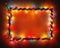 Christmas lights multicolor frame on snow background