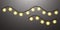 Christmas lights. Realistic yellow garlands. Light bulbs for wide poster or greeting card. Luminous elements for holiday