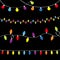 Christmas lights set. Holiday festive xmas decoration. Four lightbulb glowing garland. Colorful string fairy light Rainbow color.