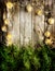 Christmas lights on vintage wood