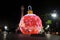 Christmas Lisbon, Lighted Red Ball with White Stars, Xmas