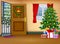 Christmas living room with winter lanscape