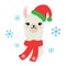 Christmas Llama or Alpaca Wearing Santa Hat and Scarf Vector Illustration
