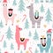 Christmas Llamas Seamless Pattern