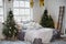 Christmas loft bedroom with decorations and lights