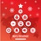 Christmas logistics card. Schematic christmas tree on schematic world map.White icons on red background.