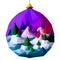 Christmas Low Poly magic ball with 3D mountains and firs, night geometrical landscape in Christmas toy. Isolated clipart object