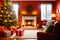 Christmas Magic, Cozy Scene with Tree Ornaments and Fireplace, AI Generated