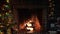 Christmas. magic glowing tree, fireplace and gifts, fireplace with christmas