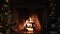 Christmas. magic glowing tree, gifts, fireplace with christmas tree