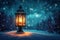 Christmas magic Large vintage street lamp on snowy background