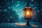 Christmas magic Large vintage street lamp on snowy background