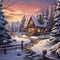 Christmas maiga charming winter scenery illustration.