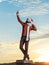 Christmas man with champagne on chimney