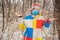 Christmas man in Santa Claus hat wearing a medical mask during COVID-19 coronavirus. Sales. Closeup Xmas portrait