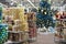 Christmas market in a mall. Sale of Christmas tree decorations and toys: KHARKIV, UKRAINE - 25 November
