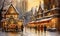 Christmas market vintage watercolor scene