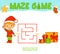 Christmas Maze puzzle game for children. Simple Maze or labyrinth game with Christmas boy elf