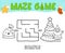 Christmas Maze puzzle game for children. Simple outline maze or labyrinth game with christmas bag