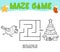 Christmas Maze puzzle game for children. Simple outline maze or labyrinth game with christmas Bird