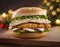 Christmas McChicken Deluxe Sandwich on the Festive Table. Generative AI