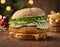 Christmas McChicken Deluxe Sandwich on a Wooden Table. Generative AI