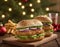 Christmas McChicken Deluxe on a Wooden Board. Generative AI