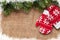 Christmas mittens decor and snow fir tree