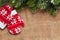 Christmas mittens decor and snow fir tree