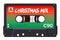 Christmas mix cassette for retro themed holiday party invitation or mix cover. Winter greetings tape with 80s style and