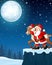 Christmas moon night background with Santa Claus and Reindeer