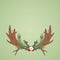 Christmas Moose Antlers and Flowers with Green Background