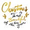 Christmas is the most beautiful time of the year handwriting lettering gold color vector illustration