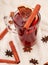 Christmas mulled wine. Merry Christmas. a cup mulled wine with cinnamon and anise, top view. Selective focus