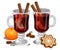Christmas mulled wine with spices, gingerbread cookie, orange