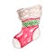 Christmas multicolored sock decoration on white background