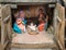 Christmas nativity scene represented with statuettes of Mary, Joseph and baby Jesus