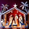 Christmas nativity scene, traditional design made of paper, papercut crafted handmade decoration children illustration