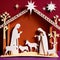 Christmas nativity scene, traditional design made of paper, papercut crafted handmade decoration children illustration