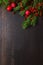 Christmas natural decor background, flat lay