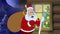Christmas and New Year animated card with cartoon character Santa Claus
