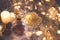 Christmas and new year background - glass ball with quote `a smile is the prettiest thing you can wear`, candle and christmas ligh
