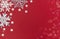 Christmas and New Year background with snowflakes decorations. Trendy Christmas greeting card whith copy space on red background.