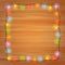 Christmas and New year background. Wooden planks with lighting garland festive decoration. Vector strings of colorful round lamps