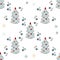 Christmas and New Year. Blue Christmas trees, snowflakes and berries, seamless vector pattern.