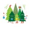 Christmas and New Year card. Christmas trees