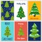 Christmas and New Year cards template with cartoon festive Christmas tree