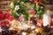Christmas and new year celebration table decoration background