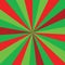 Christmas or new year colored sunburst ray pattern with red and green diagonal line, stripes background.