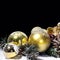 Christmas New Year Composition with Balls Fir cones Black Background Holiday Decoration.